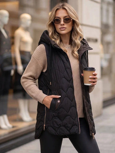 Moteriška juoda dygsniuota limenė Fashion