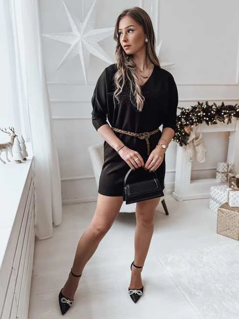 Moteriška juoda suknelė su diržu Glam
