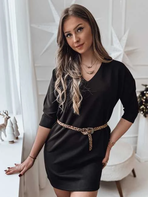 Moteriška juoda suknelė su diržu Glam