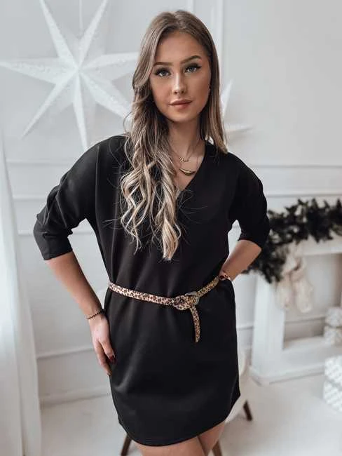 Moteriška juoda suknelė su diržu Glam