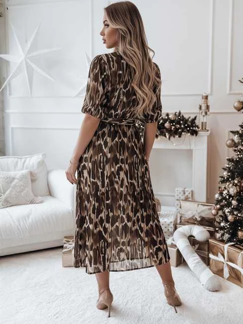 Moteriška ruda midi suknelė su raštu Leopard