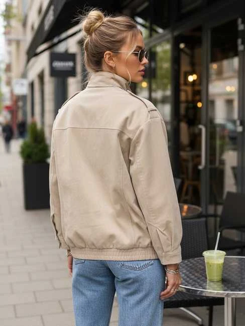 Moteriška smėlio spalvos zomšinė bomber striukė Silin