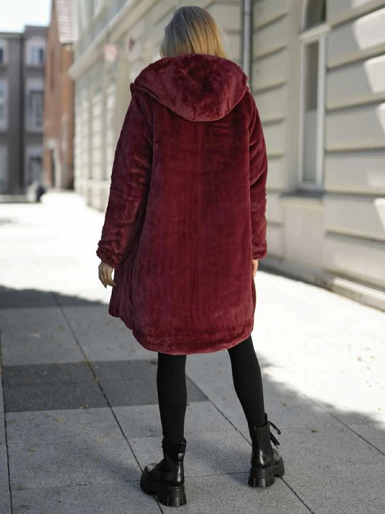 Moteriška žieminė dvipusė bordo striukė su gobtuvu Ela