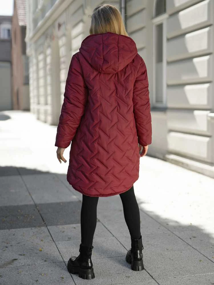 Moteriška žieminė dvipusė bordo striukė su gobtuvu Ela