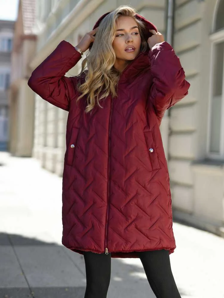 Moteriška žieminė dvipusė bordo striukė su gobtuvu Ela