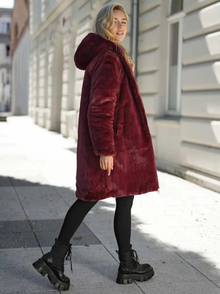 Moteriška žieminė dvipusė bordo striukė su gobtuvu Ela