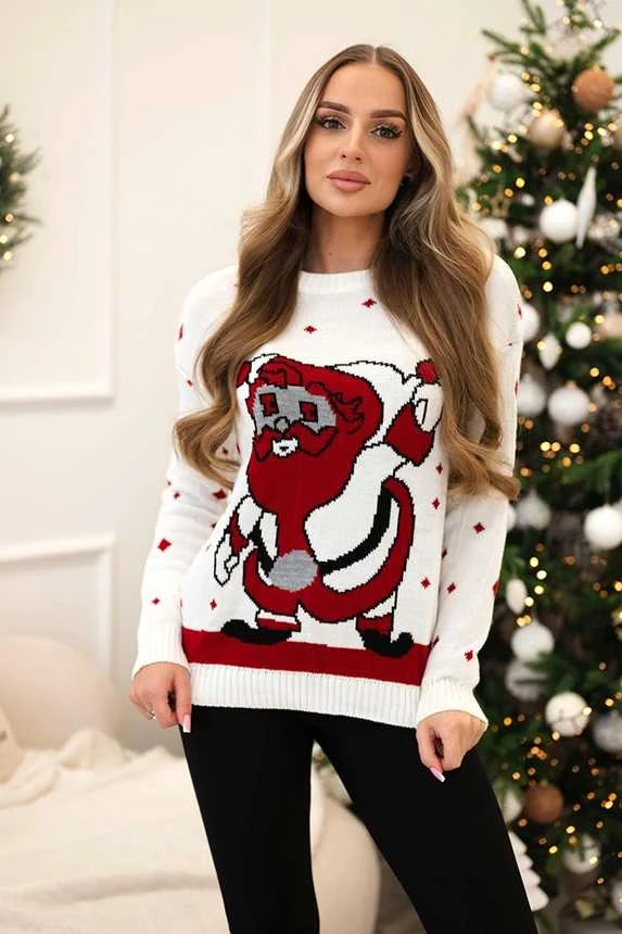 Moteriškas pilkas kalėdinis megztinis Santa Claus