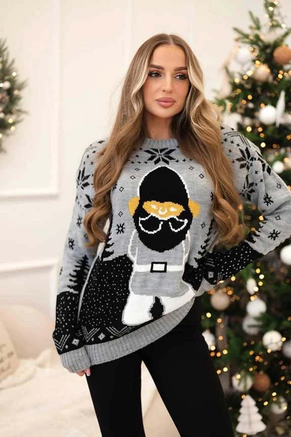 Moteriškas pilkas kalėdinis megztinis Santa