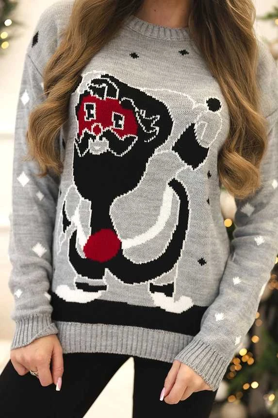 Moteriškas pilkas kalėdinis megztinis Santa Claus