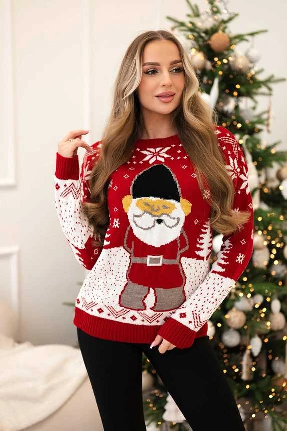 Moteriškas raudonas kalėdinis megztinis Santa