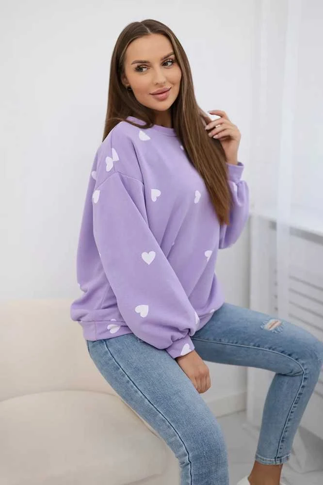 Moteriškas violetinis džemperis su širdelėmis Heart