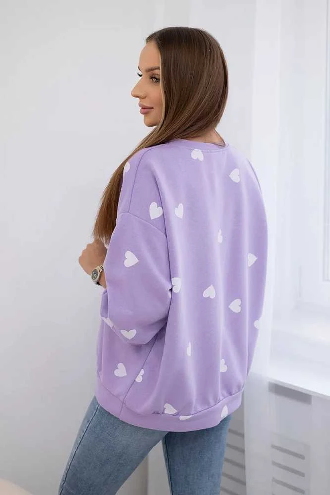 Moteriškas violetinis džemperis su širdelėmis Heart