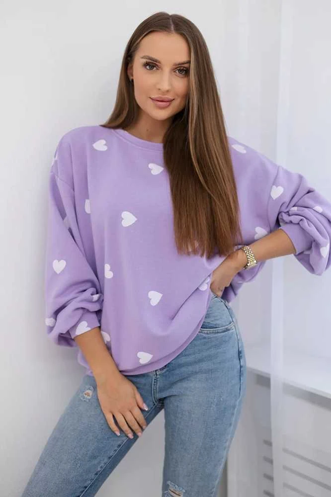 Moteriškas violetinis džemperis su širdelėmis Heart