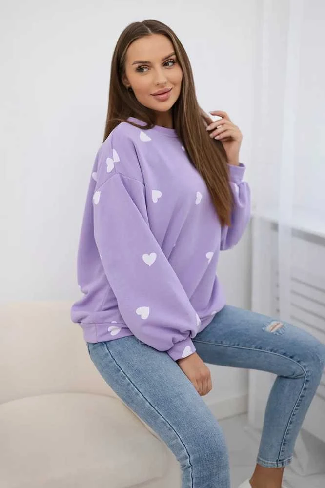 Moteriškas violetinis džemperis su širdelėmis Heart