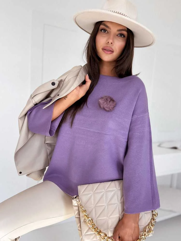 Moteriškas violetinis oversize megztinis Justi