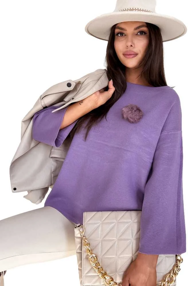 Moteriškas violetinis oversize megztinis Justi