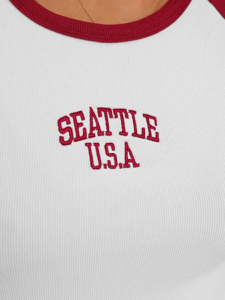 Moteriški balti/raudoni marškinėliai Seattle USA
