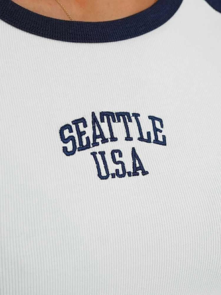 Moteriški balti/tamsiai mėlyni marškinėliai Seattle USA
