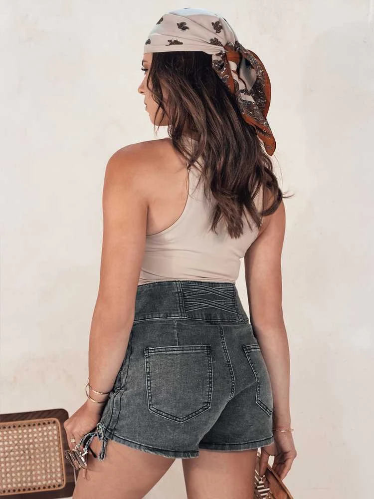 Moteriški juodi džinsiniai šortai Jeanlove