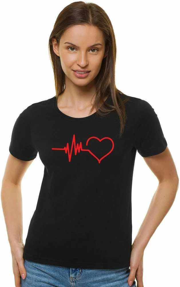 Moteriški juodi marškinėliai Heartbeat