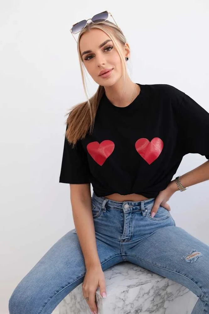 Moteriški juodi marškinėliai TwoHearts