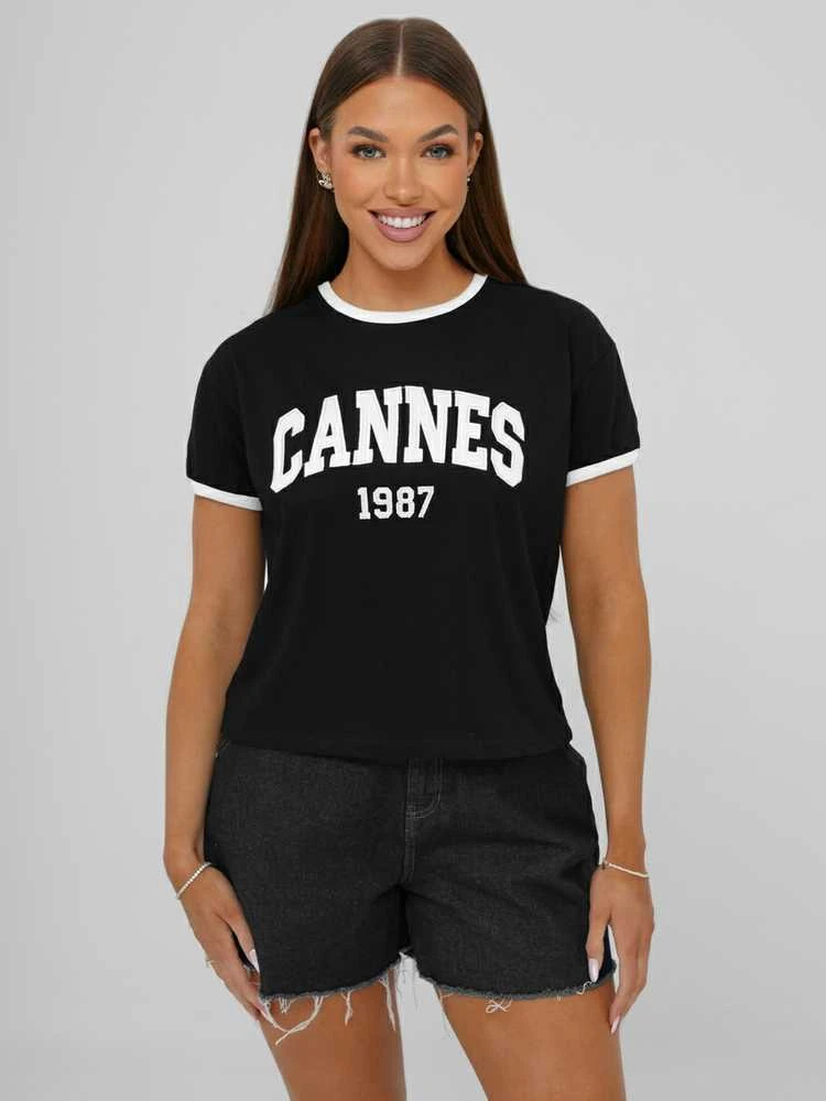 Moteriški juodos spalvos marškinėliai Cannes