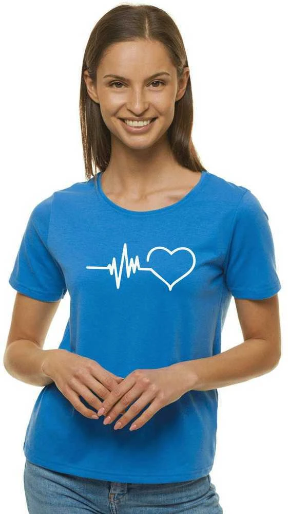 Moteriški mėlyni marškinėliai Heartbeat