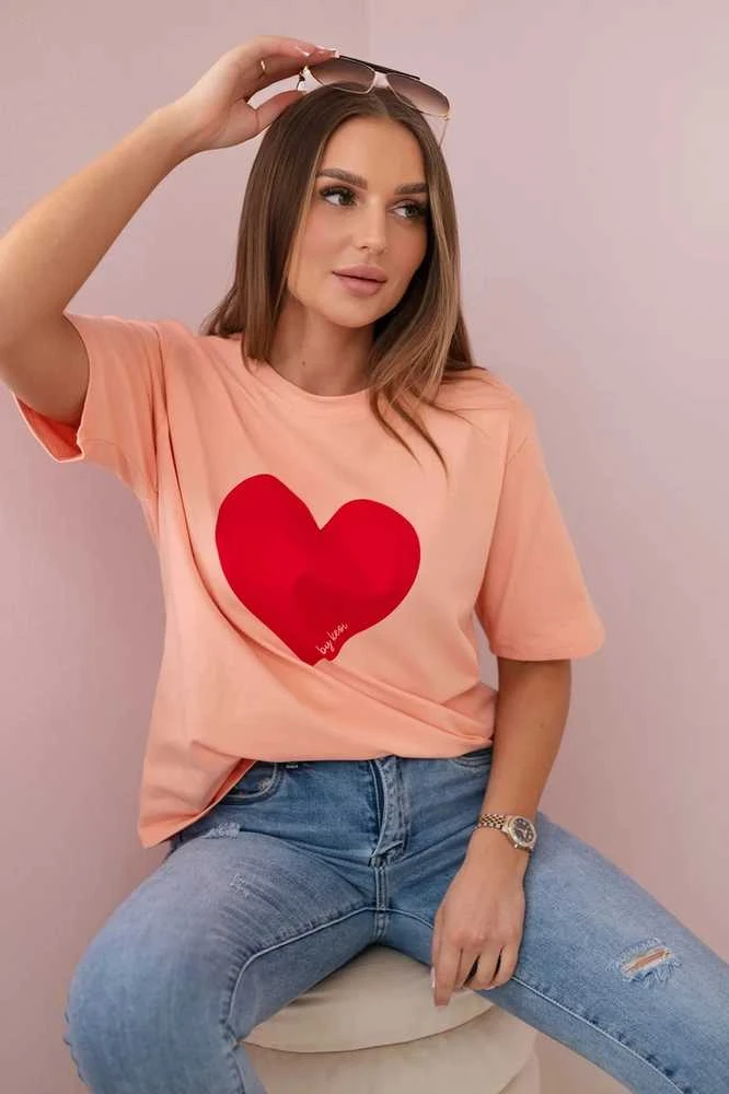 Moteriški persikinės spalvos marškinėliai Madame