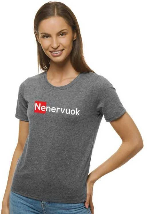 Moteriški pilkos spalvos marškinėliai Nenervuok