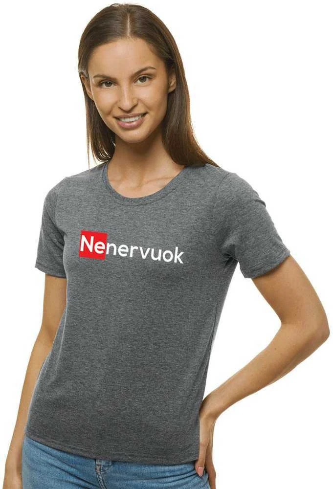 Moteriški pilkos spalvos marškinėliai Nenervuok