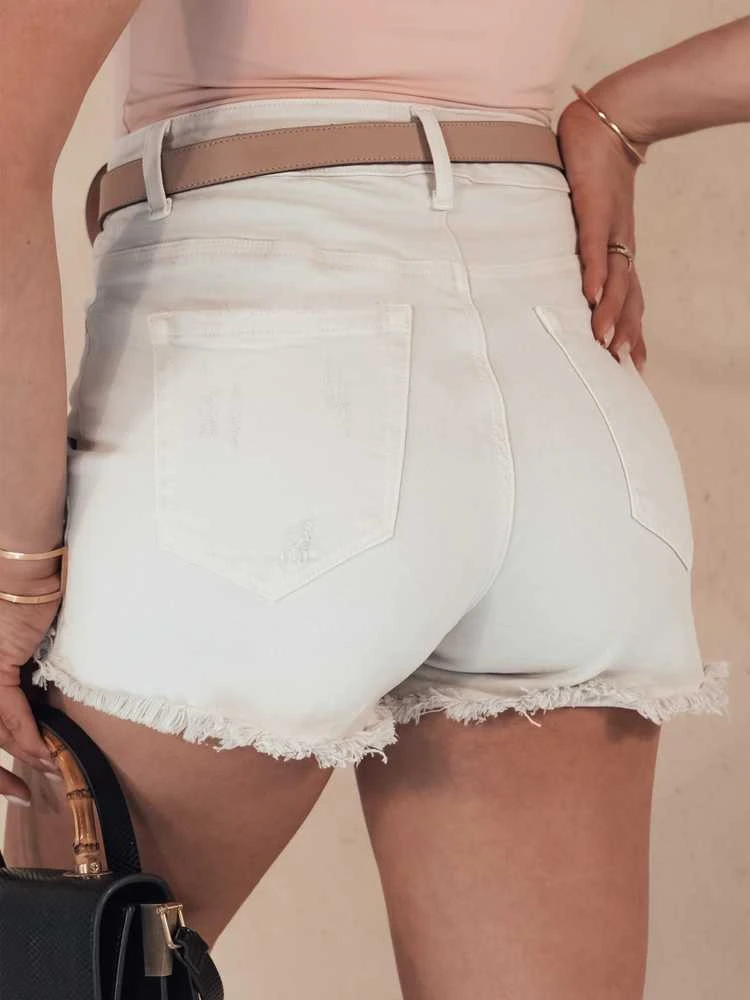 Moteriški rusvi džinsiniai šortai Popglam