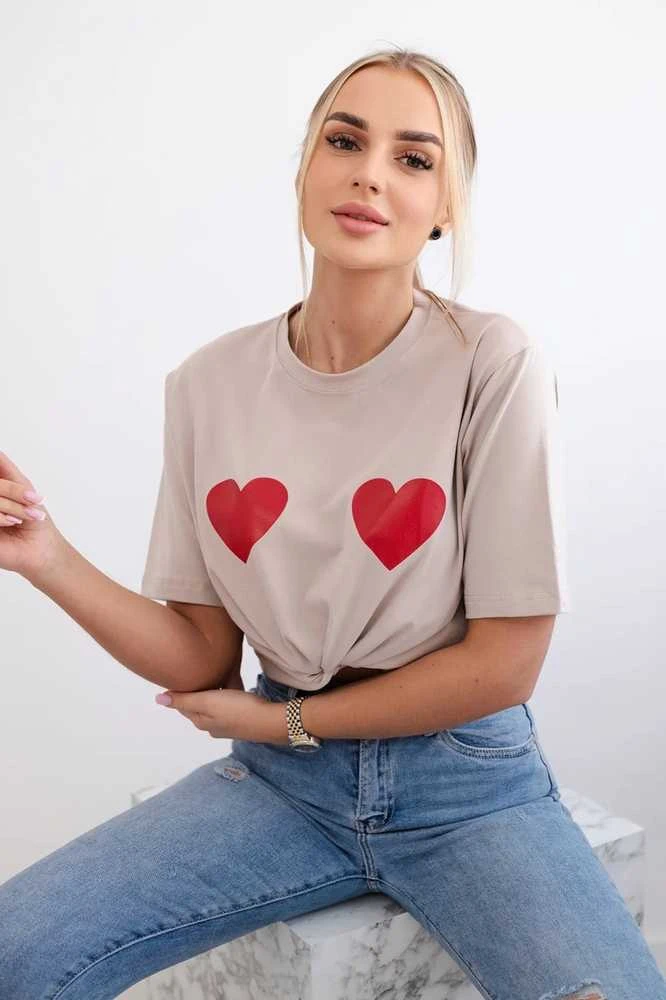 Moteriški smėlinės spalvos marškinėliai TwoHearts