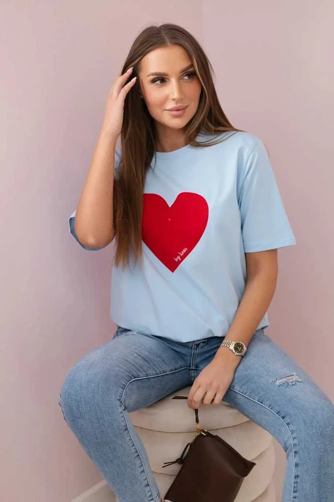 Moteriški šviesiai mėlyni marškinėliai Madame