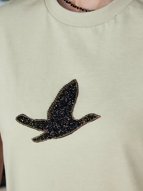 Moteriški šviesiai mėtiniai marškinėliai Bird