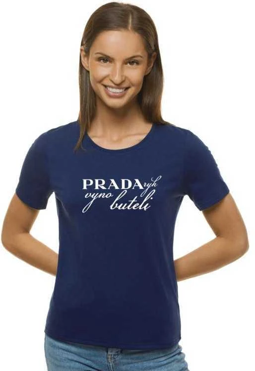 Moteriški tamsiai mėlyni marškinėliai Prada