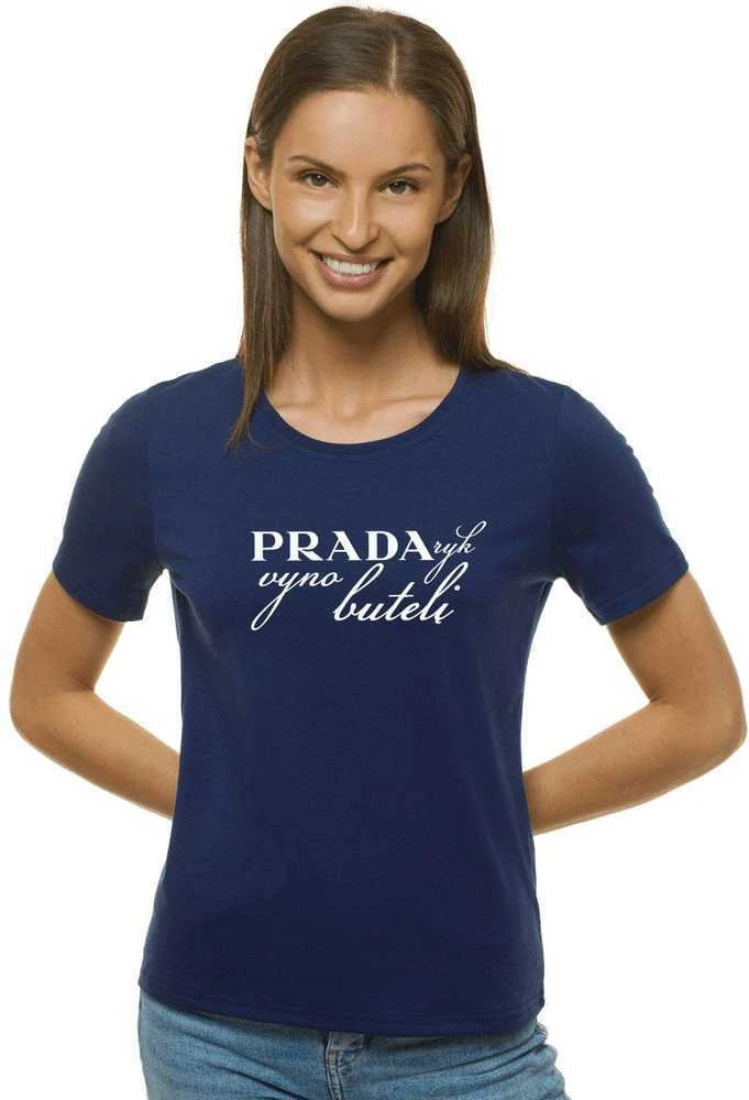 Moteriški tamsiai mėlyni marškinėliai Prada