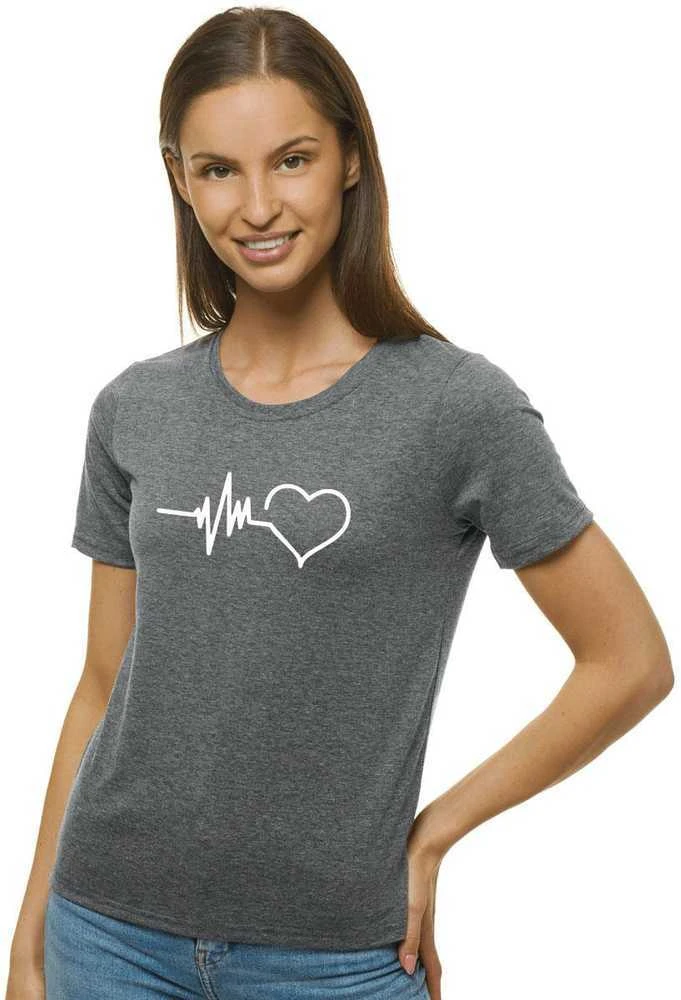Moteriški tamsiai pilki marškinėliai Heartbeat