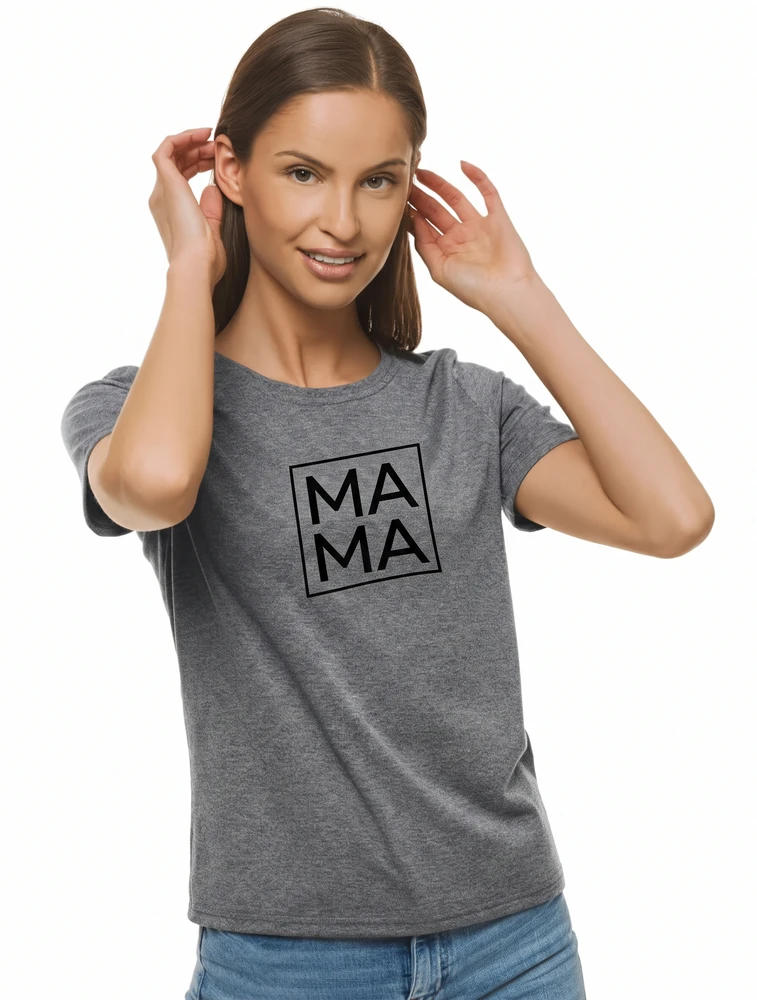 Moteriški tamsiai pilki marškinėliai MAMA (juoda)