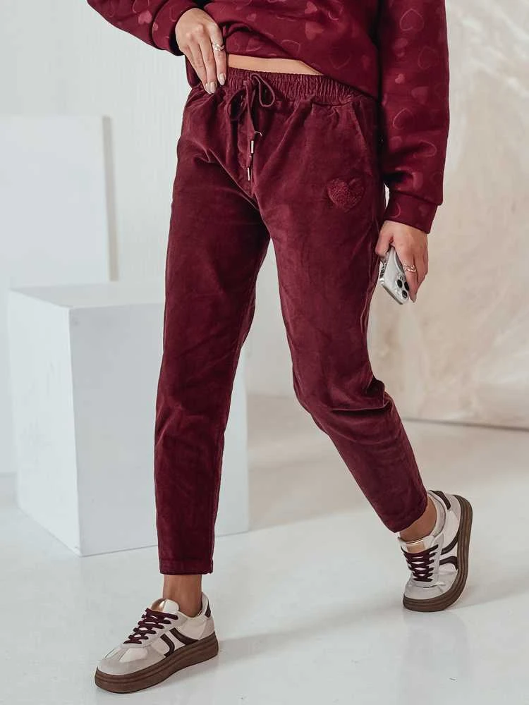 Moteriškos velvetinės bordo spalvos laisvalaikio kelnės Velvi