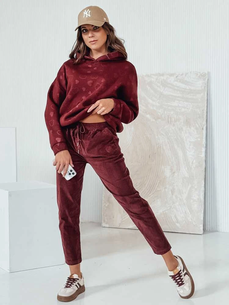 Moteriškos velvetinės bordo spalvos laisvalaikio kelnės Velvi