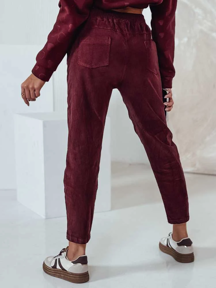 Moteriškos velvetinės bordo spalvos laisvalaikio kelnės Velvi