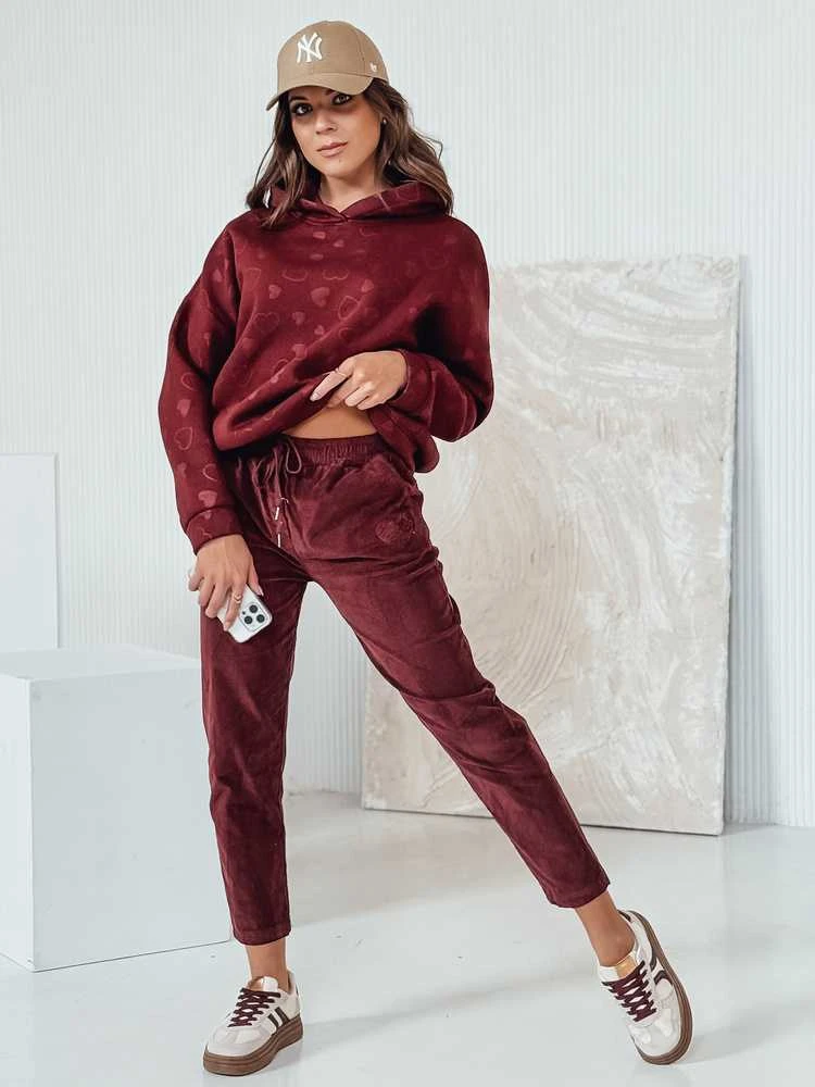 Moteriškos velvetinės bordo spalvos laisvalaikio kelnės Velvi