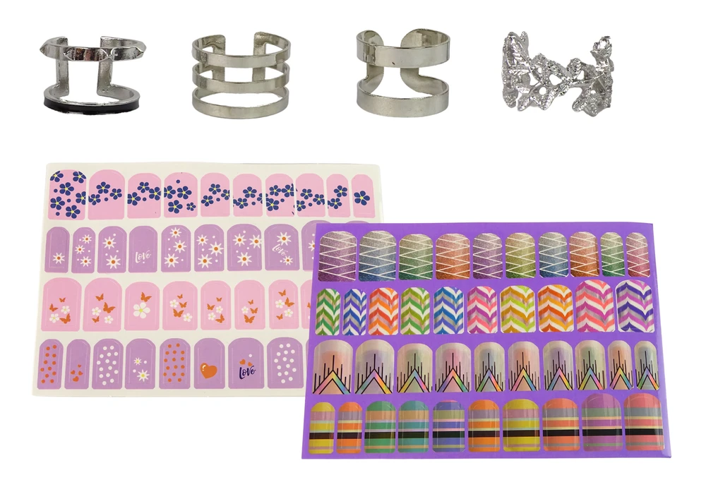 Nagų dažymo rinkinys vaikams Lean Toys Lacquers Glitter Stickers Rings