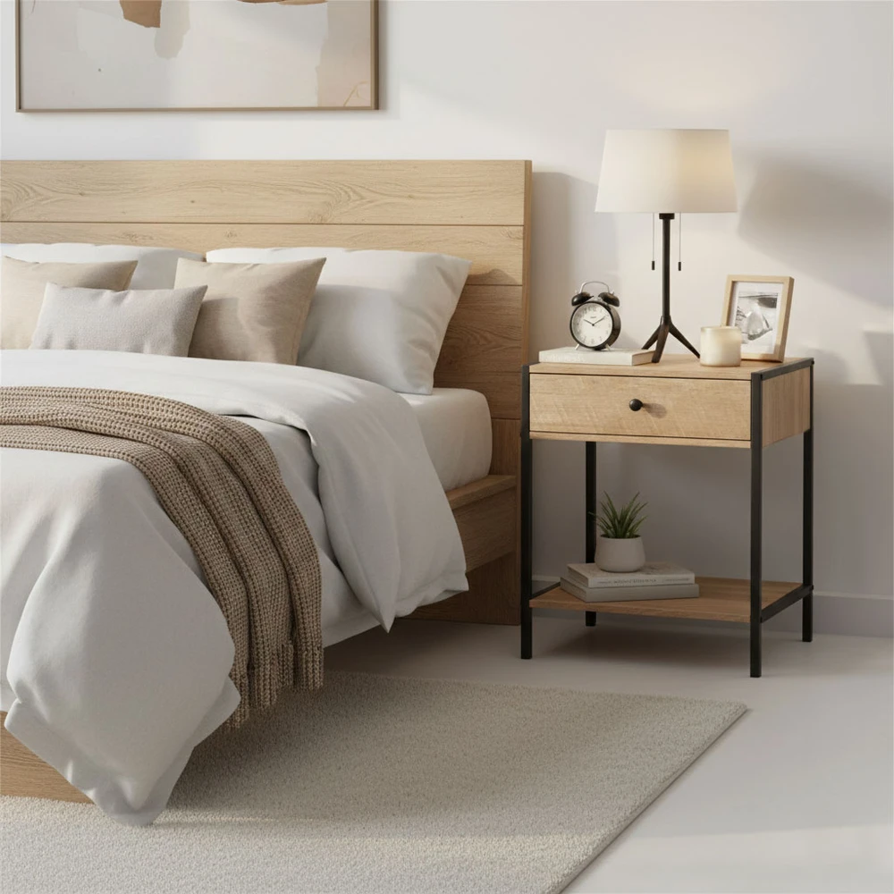 Naktinis staliukas su stalčiu ir lentyna Loft ModernHome