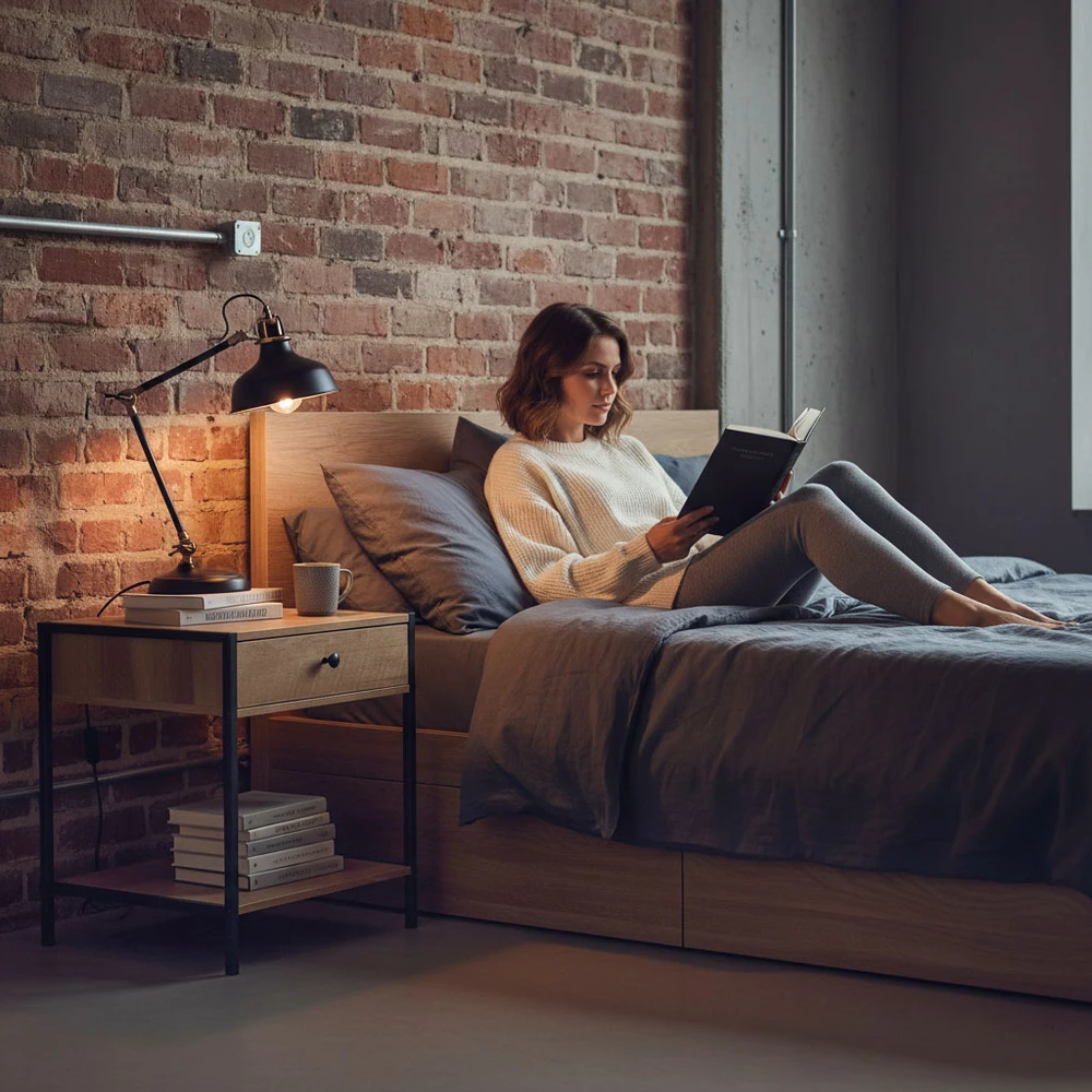 Naktinis staliukas su stalčiu ir lentyna Loft ModernHome