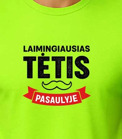 Neoniniai žali marškinėliai Laimingiausias tėtis (juodas)