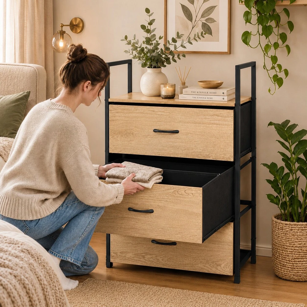 Pastatoma lentyna su 3 audinio stalčiais ModernHome
