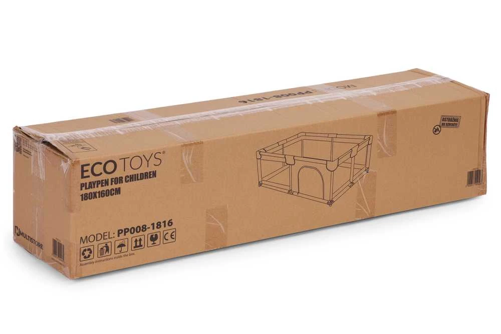 Vaikiškas maniežas 140 × 200 cm, sausas kamuoliukų baseinas, pilkas, ECOTOYS