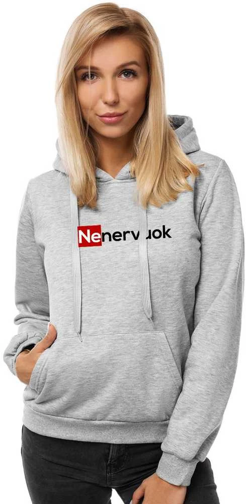 Pilkas moteriškas džemperis su gobtuvu Nenervuok