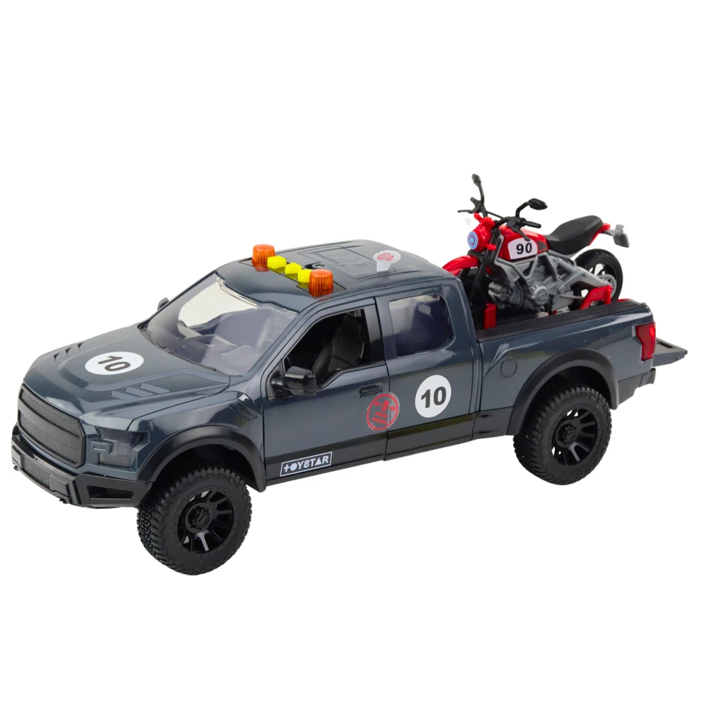 Lean Toys Žaislinis pikapas su motociklu, šviesomis ir garsais, 33.5 cm